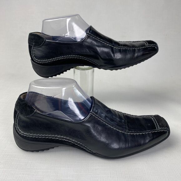 Paul Green Munchen Black LEATHER + SUEDE Stitched LOAFERS! Square Toe Sz 5.5 - Picture 3 of 12